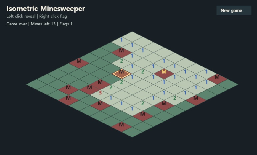 Phaser 4 Isometric Minesweeper 3편 — 빈 칸 연쇄 오픈과 새 게임 흐름 만들기