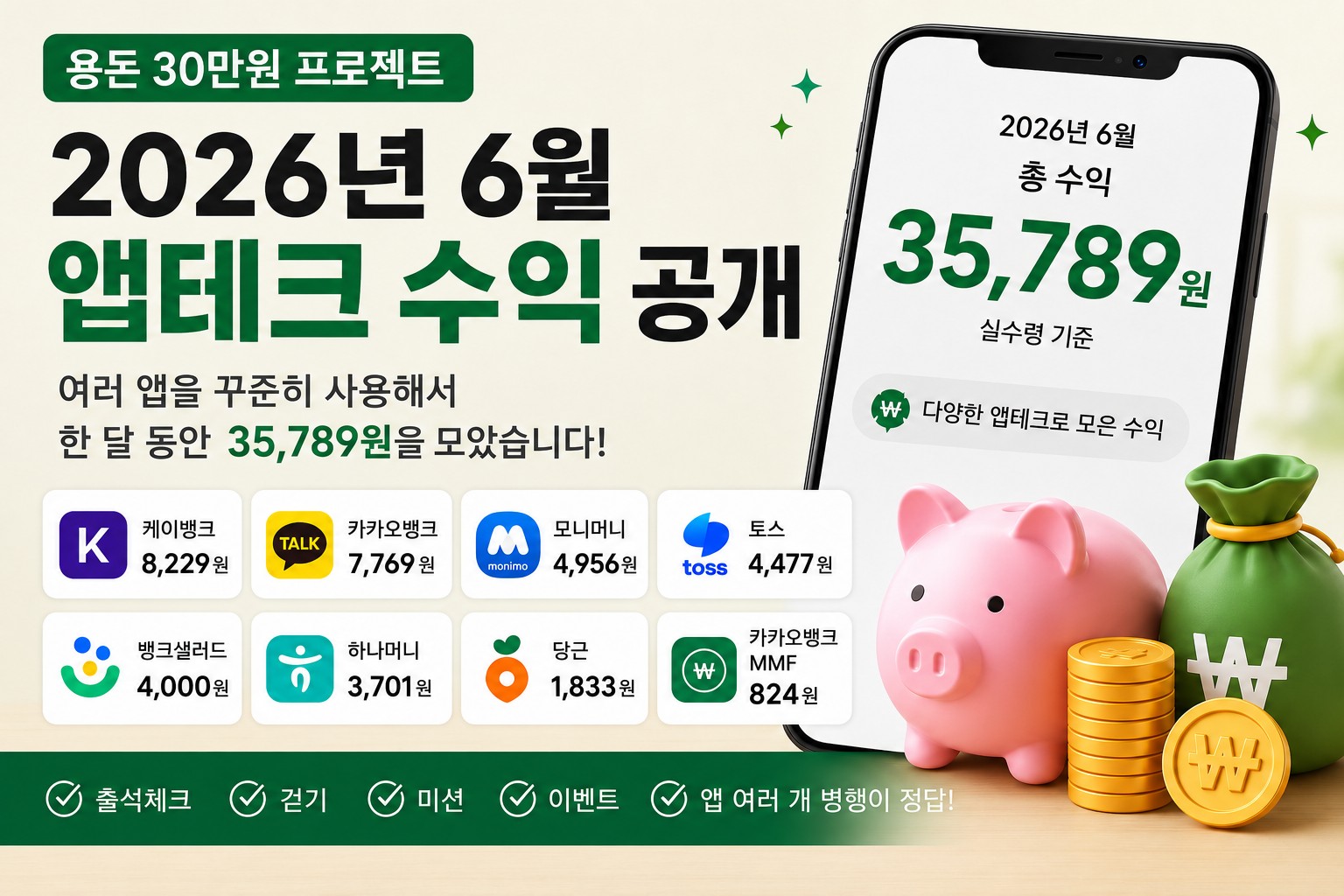 2026년 6월 앱테크 수익 공개 — 한 달 동안 35,789원을 모았다