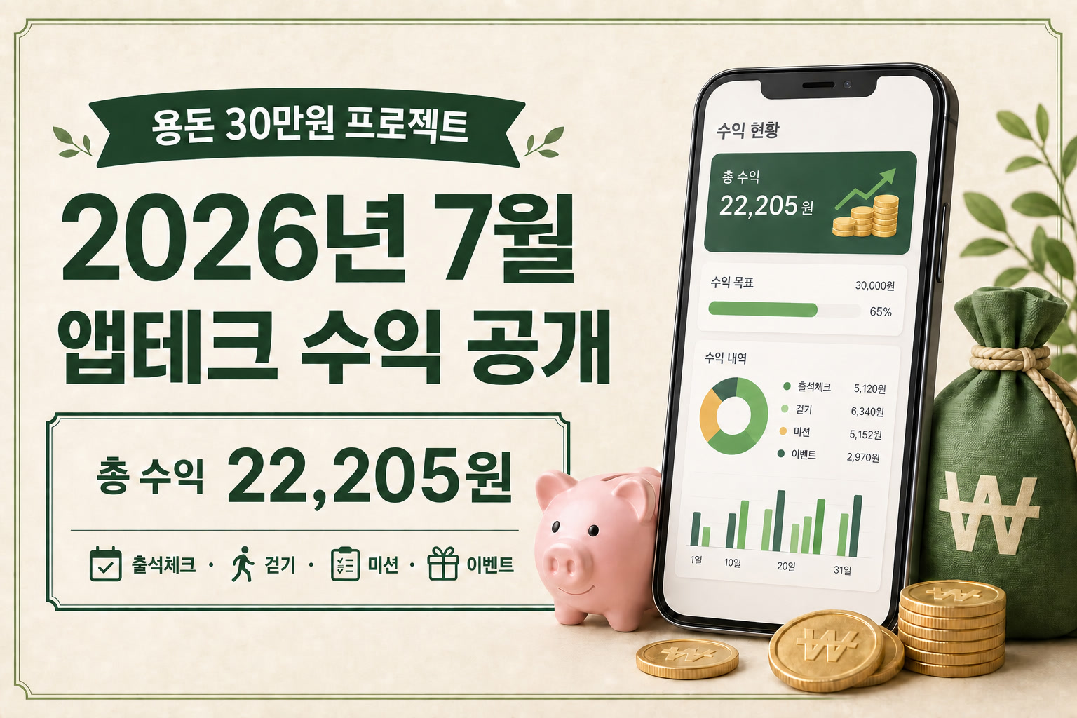 2026년 7월 앱테크 수익 공개 — 한 달 동안 22,205원을 모았다